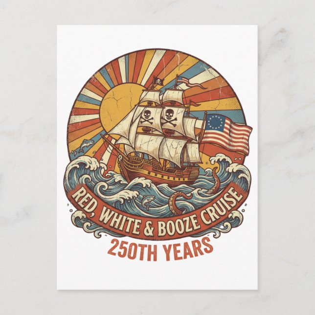 Red White & Booze Cruise 250th Years Announcement Postcard (Front)