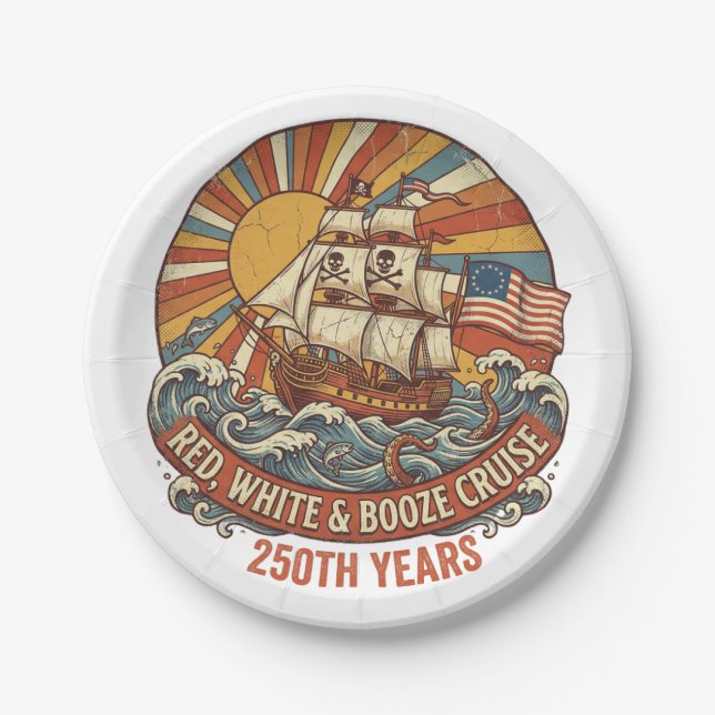 Red White & Booze Cruise 250th Years Paper Plate (Front)