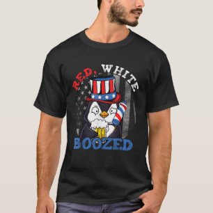 Red White Boozed Funny Penguin Booze US 4th of Jul T-Shirt