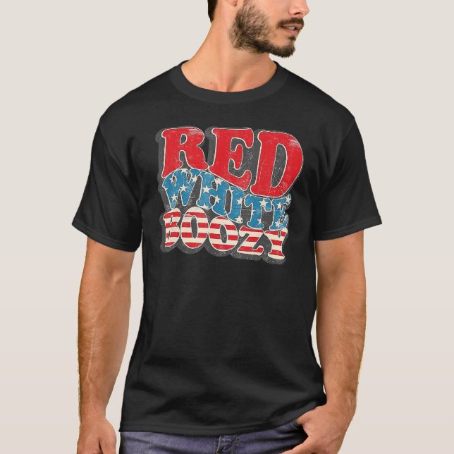 Red White Boozy America Retro 4th Of July T-Shirt (Front)