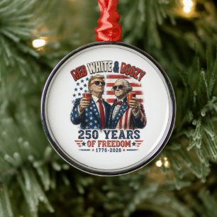 Red White Boozy Trump George Washington 250 Metal Tree Decoration