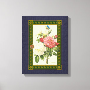 Red White Botanical Roses Wrapped Canvas