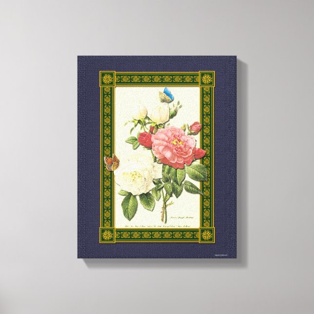 Red White Botanical Roses Wrapped Canvas (Front)