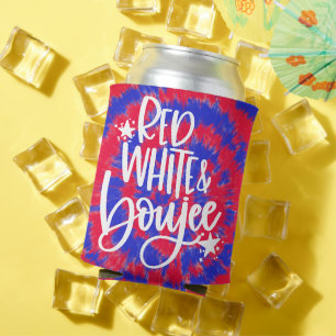 Red White Boujee 4th of July Tie Dye Bachelorette Can Cooler