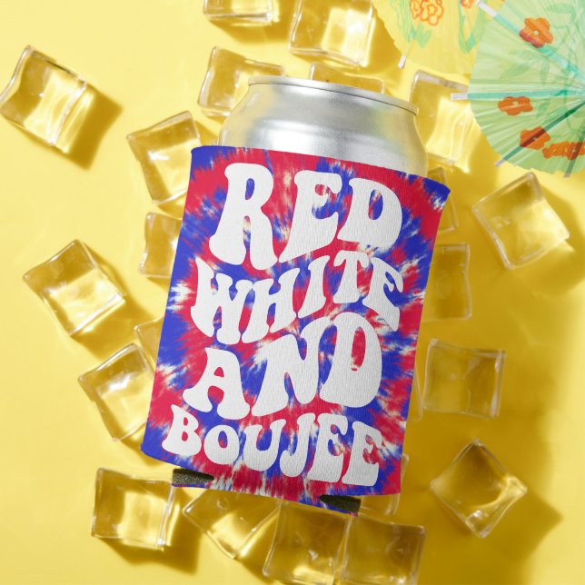 Red White Boujee | America Tie Dye Bachelorette Can Cooler (In Situ Summer)