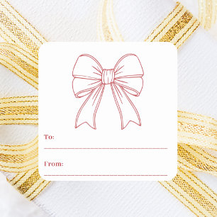 Red white bow hand-drawn modern Christmas Square Sticker