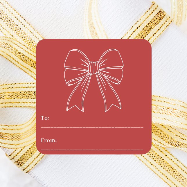Red white bow hand-drawn modern Christmas Square Sticker (Creator Uploaded)