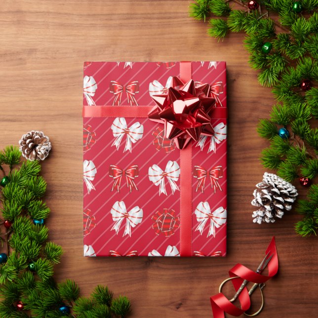 Red & White Bows Modern Christmas Holiday Wrapping Paper (Holiday Gift)