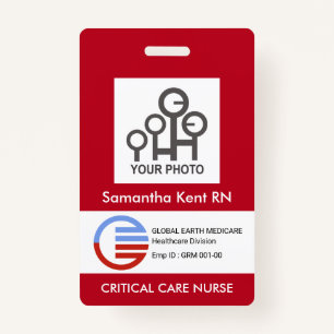 Red White Box Photo Template Staff Nurse ID ID Badge