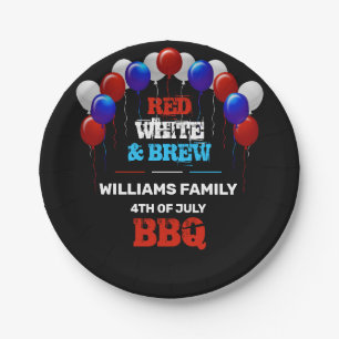 Red White & Brew 4th of July BBQ Family Party Paper Plate