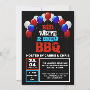Red, White, & Brew BBQ 4th of July Party Invitation