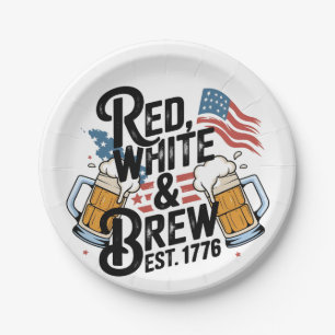 Red White & Brew Est 1776 4Th of July 250th USA  Paper Plate