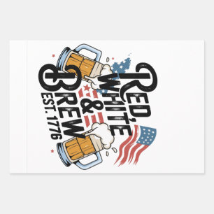 Red White & Brew Est 1776 4Th of July 250th USA Wrapping Paper Sheet