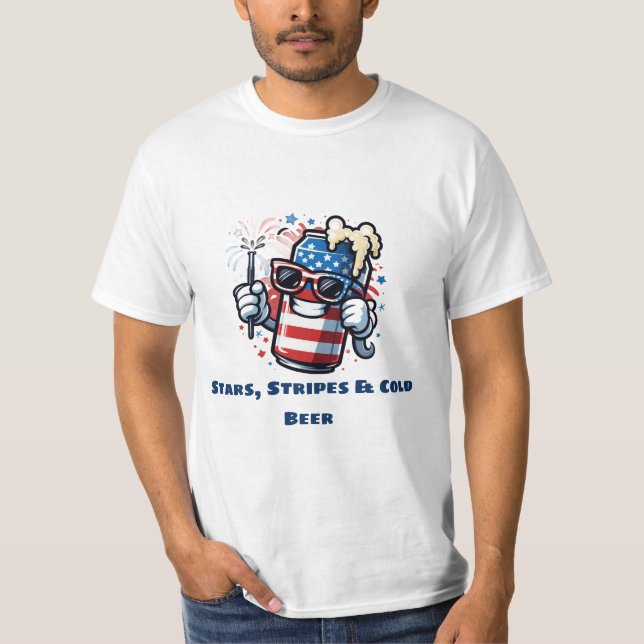 Red, White & Brew – Funny 4th of July Beer Lover T-Shirt (Front)