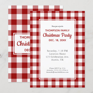 Red White Buffalo Check Christmas Party Invitation