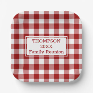 Red White Buffalo Check Family Reunion Paper Plate