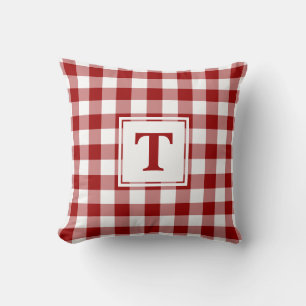 Red White Buffalo Check Pattern Custom Monogram Cushion