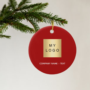 Red white business company logo ceramic tree decoration