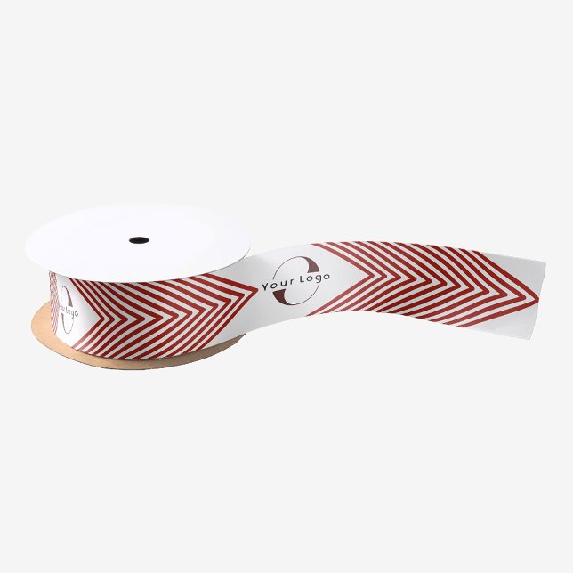 Red White Business logo Company brand Christmas Satin Ribbon (Creator Uploaded)