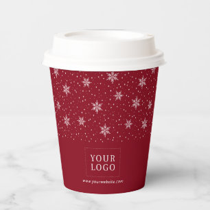Red & White   Business Logo Winter Holiday Paper Cups