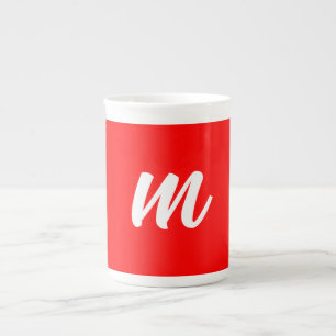 Red White Calligraphy Monogram Initial Letter Bone China Mug