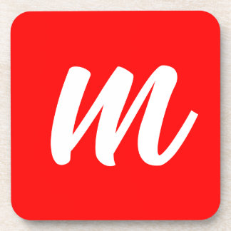 Red White Calligraphy Monogram Initial Letter Coaster