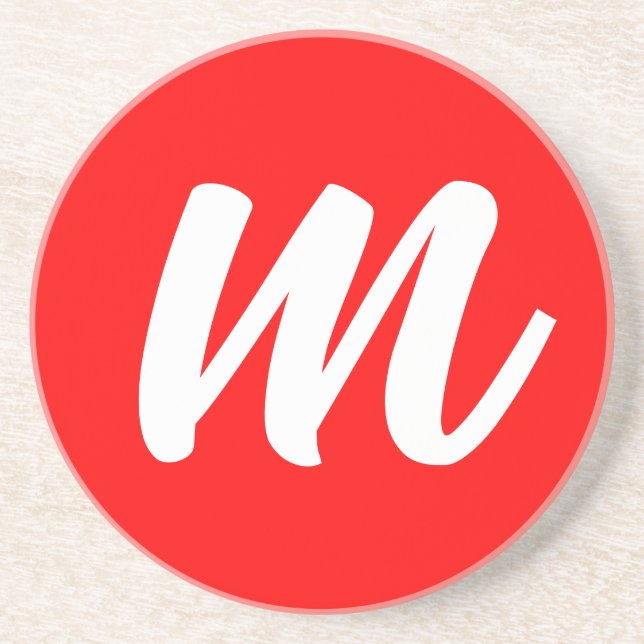 Red White Calligraphy Monogram Initial Letter Coaster (Front)