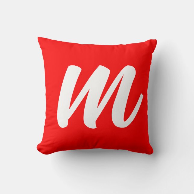 Red White Calligraphy Monogram Initial Letter Cushion (Front)