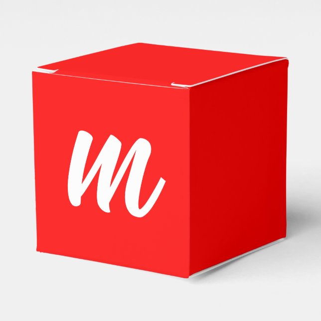Red White Calligraphy Monogram Initial Letter Favour Box (Front Side)