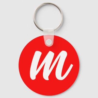 Red White Calligraphy Monogram Initial Letter Key Ring