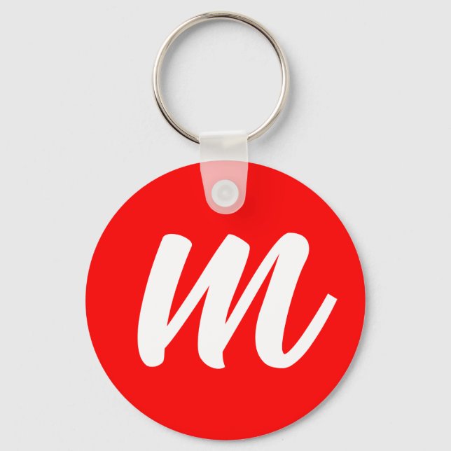 Red White Calligraphy Monogram Initial Letter Key Ring (Front)