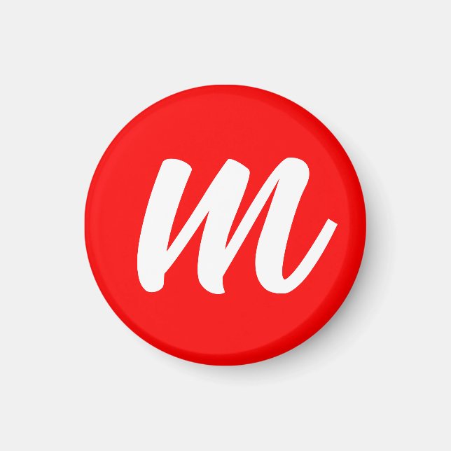 Red White Calligraphy Monogram Initial Letter Magnet (Front)