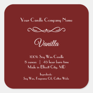 Red White Candle Label Flourish Swirl Minimalist