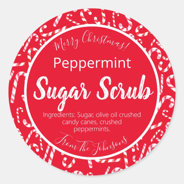 Red White Candy Cane Christmas Sugar Scrub Labels (Front)