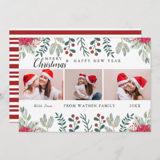 Red & White Candy Cane Holiday Photo Collage Card