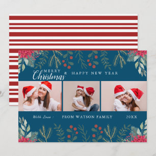 Red & White Candy Cane Holiday Photo Collage Card
