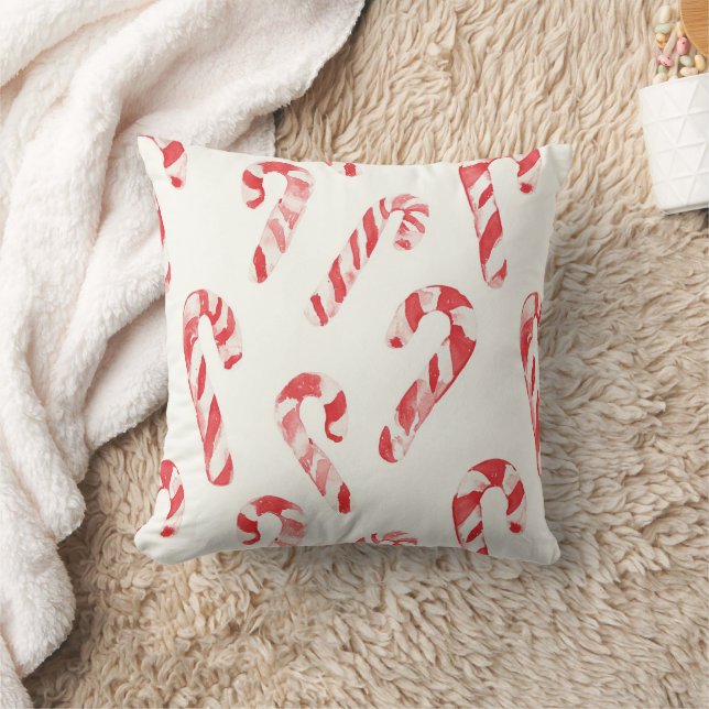 Red White Candy Cane Ornaments Christmas Cushion (Blanket)