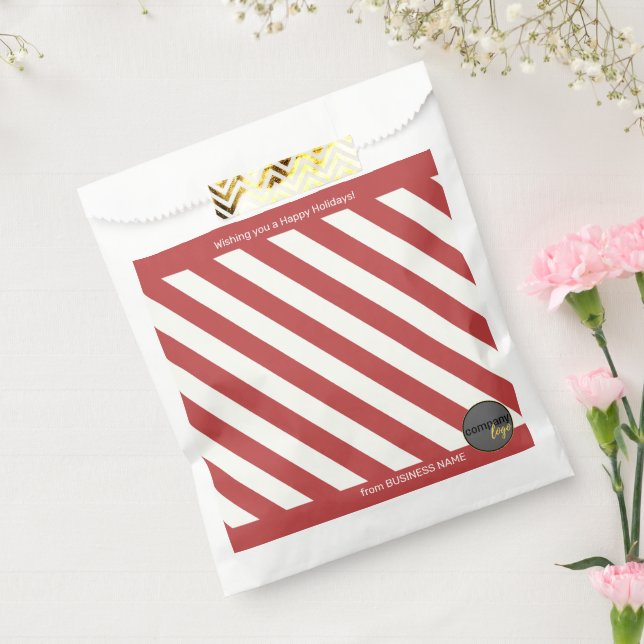 RED WHITE CANDY CANE STRIPED BUSINESS LOGO HOLIDAY FAVOUR BAGS (Sealed)