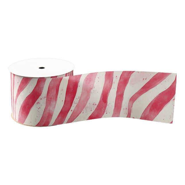 Red White Candy Cane Stripes Christmas Grosgrain Ribbon (Spool)