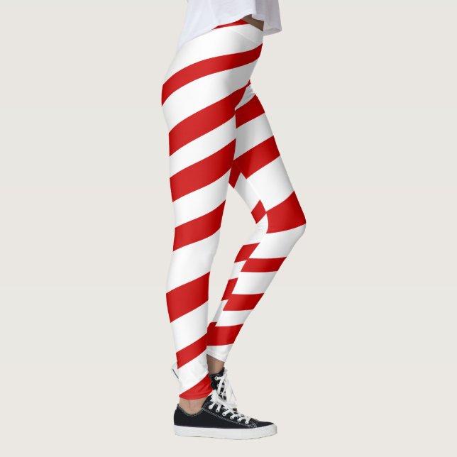 Red White Candy Cane Stripes Christmas Holidays Leggings (Right)