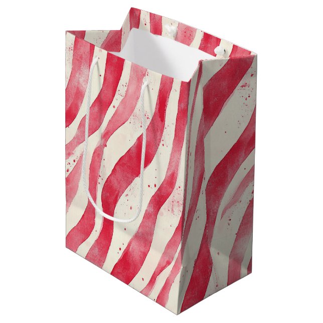 Red White Candy Cane Stripes Christmas Medium Gift Bag (Front Angled)