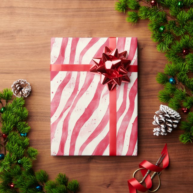 Red White Candy Cane Stripes Christmas Wrapping Paper (Holiday Gift)