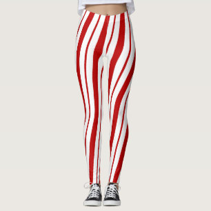 Red & White Candy Cane Stripes Festive Christmas Leggings