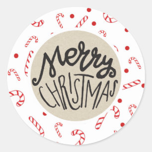 Red White Candy Canes Christmas Holiday Polka Dots Classic Round Sticker