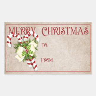 Red & White Candy Canes | Merry Christmas Rectangular Sticker