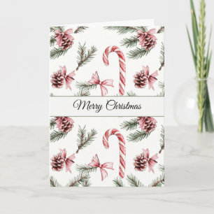 Red White Candy Canes Pine Cones Christmas Card