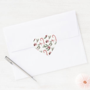 Red White Candy Canes Pine Cones Christmas Heart Sticker