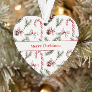 Red White Candy Canes Pine Cones Christmas Ornament