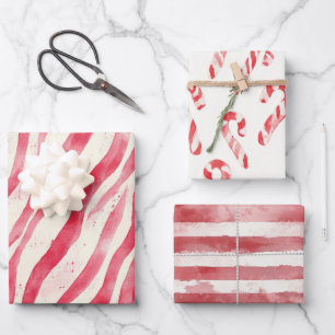 Red White Candy Canes Stripes Christmas Wrapping Paper Sheet