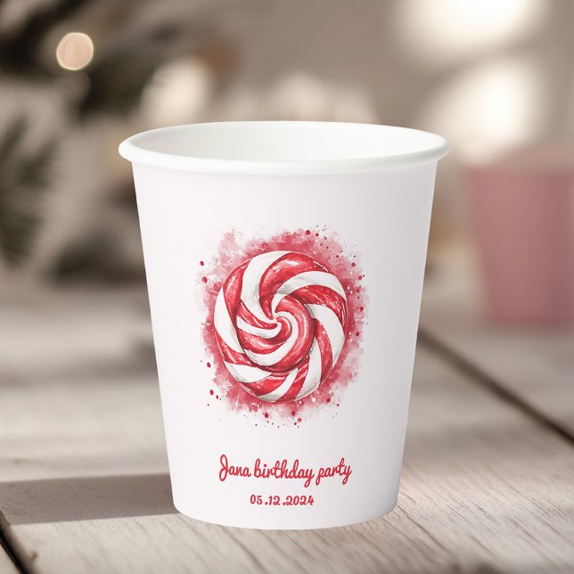 Red & White Candy Winter Birthday  Paper Cups (Creator Uploaded)